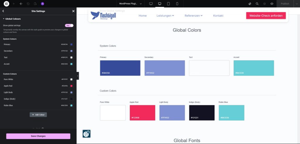 Globale Farben und Design-Einstellungen in Elementor