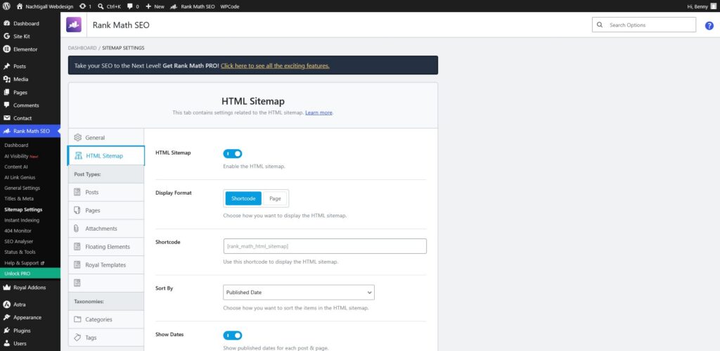 Rank Math SEO Einstellungen im WordPress-Backend