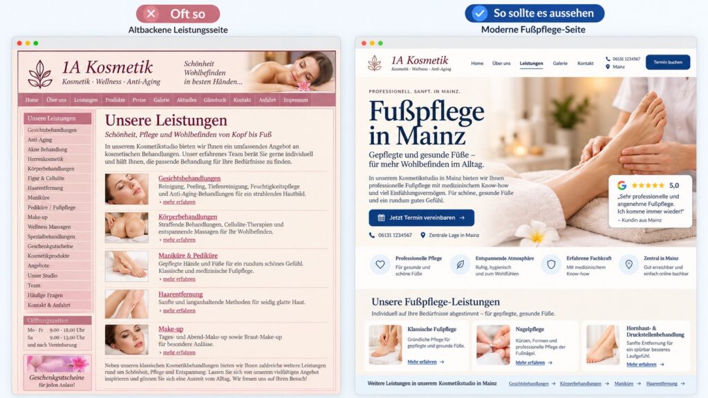 Gutes vs. Schlechtes Webdesign für Kosmetikstudios